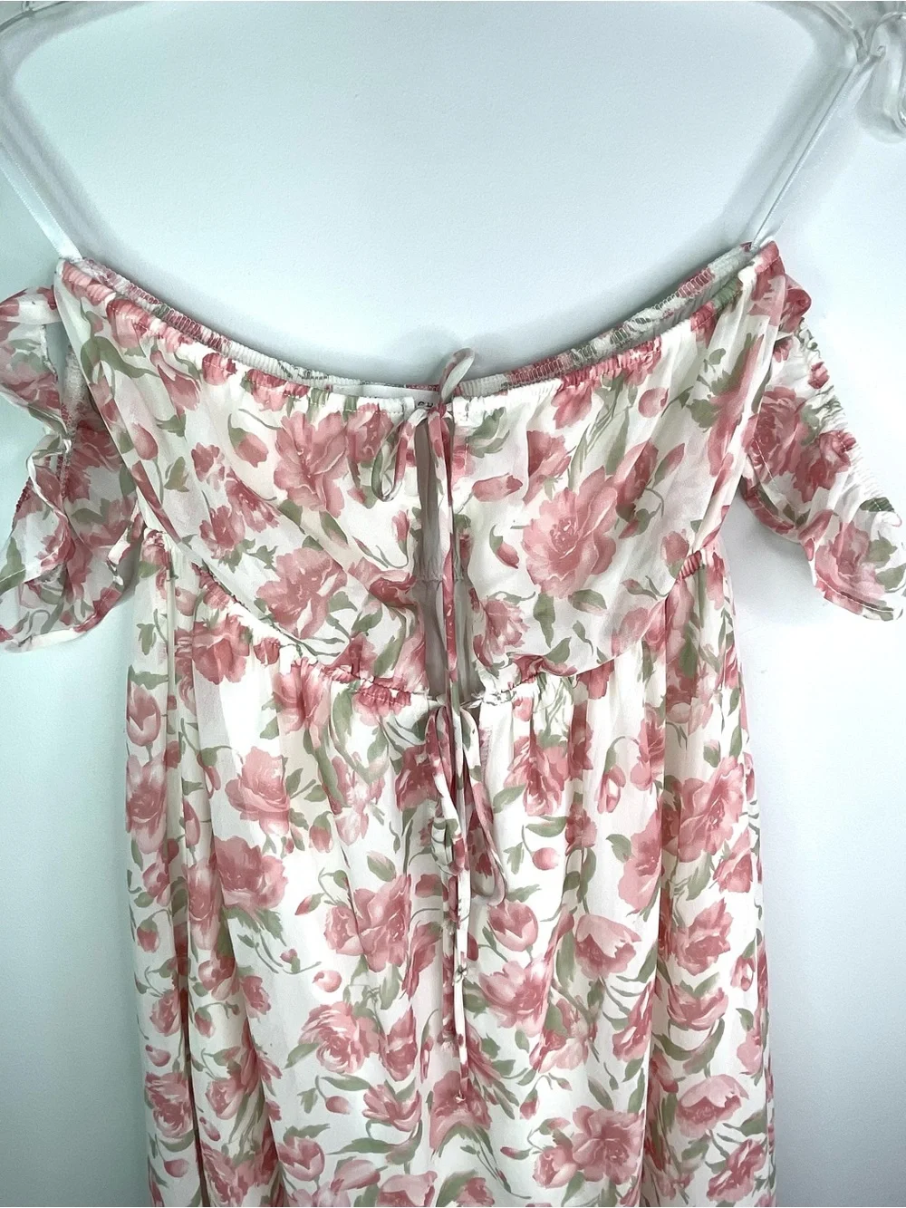 Honey Punch Pink Floral Off-Shoulder Tied Font Mini Dress Size Small